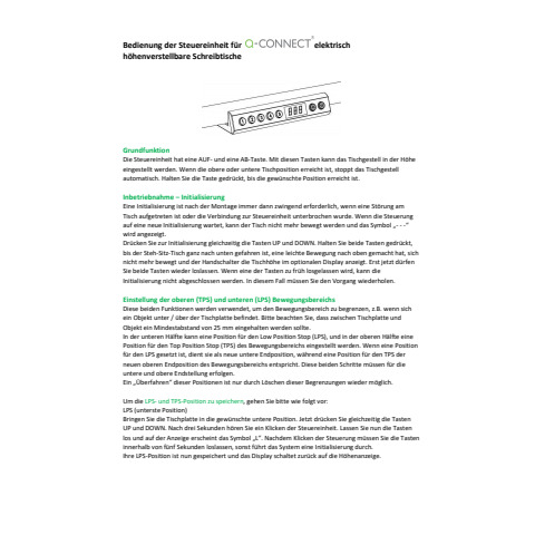 Schreibtisch -T-Fu&szlig;, 180 x 65-130 x 80 cm, elektrisch h&ouml;henverstellbar, ahorn/wei&szlig; Q-CONNECT KF14165 Produktbild Produktdatenblatt 2 XL